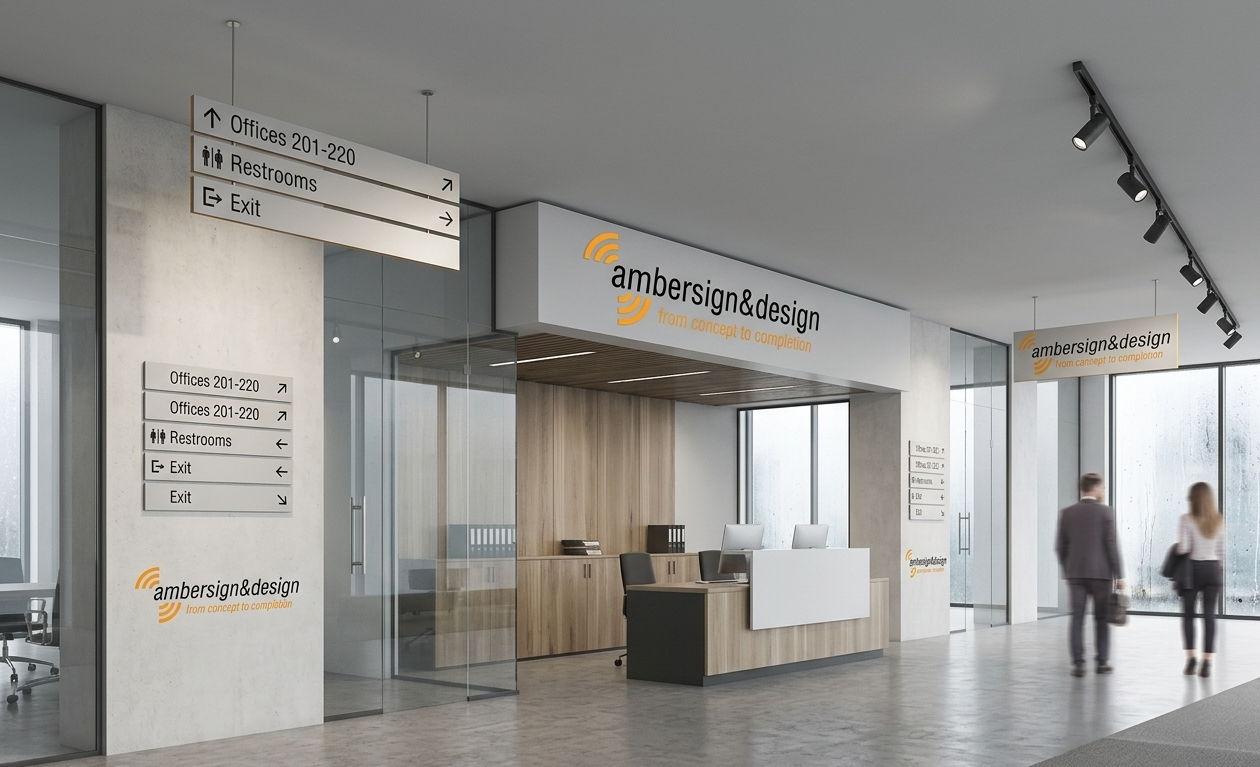 Wayfinding Signs Vancouver inside a modern commercial space with clear directional signage