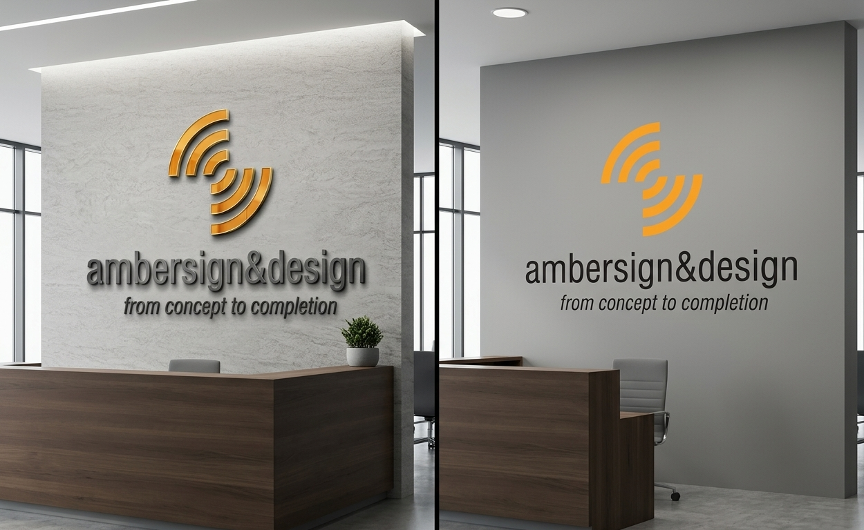 3D Reception Signs Vancouver compared with flat office reception signs