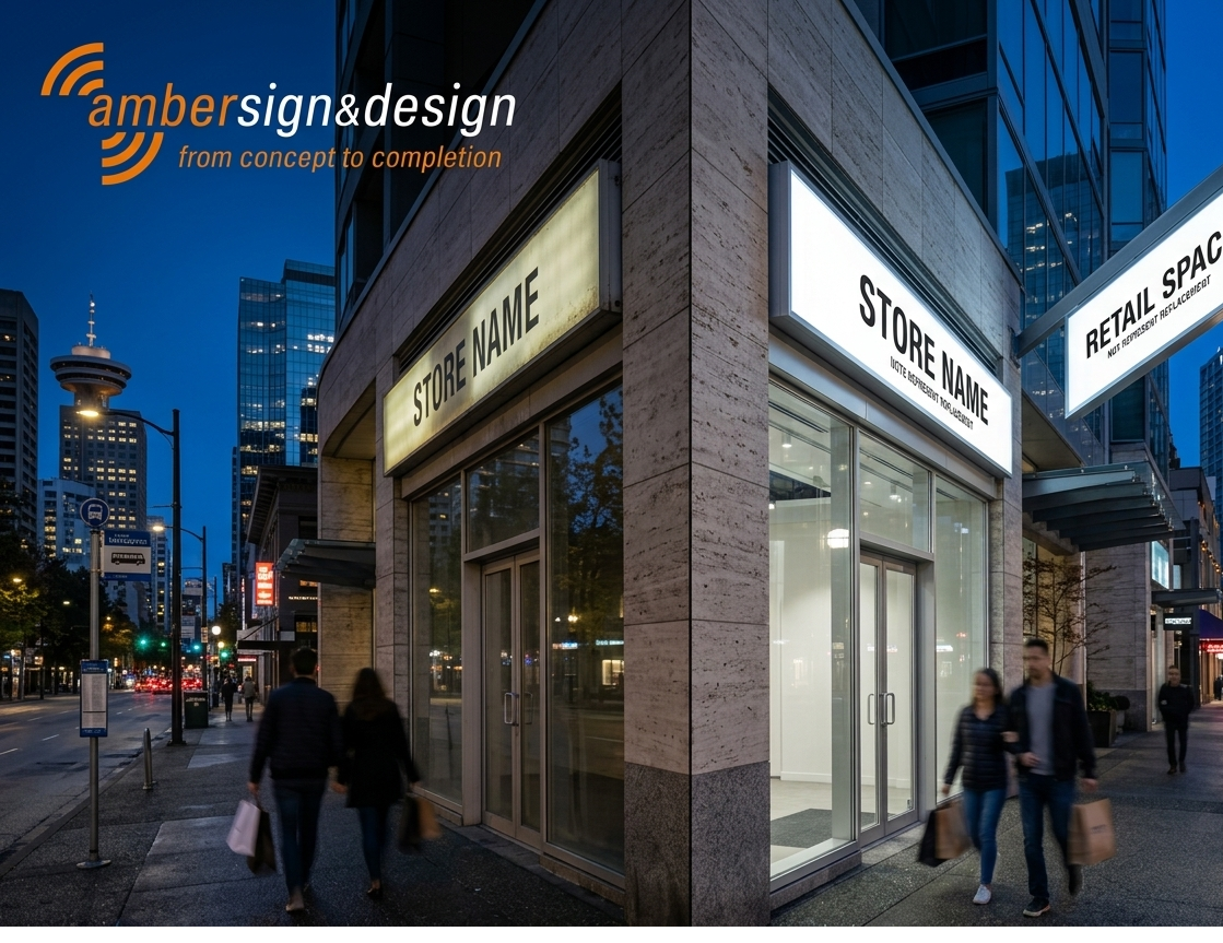 LED illuminated light box sign Vancouver business storefront.