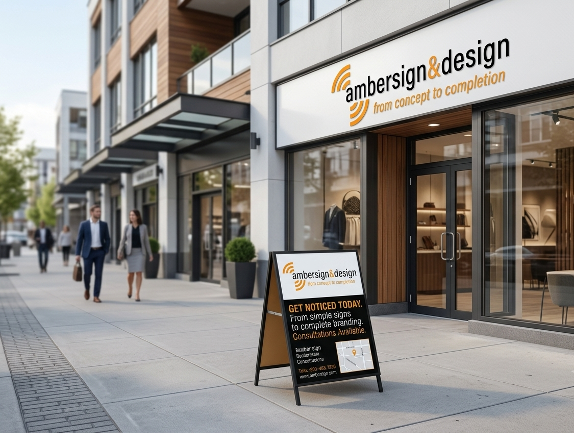Professional storefront signage and sandwich boards in Vancouver attracting customers